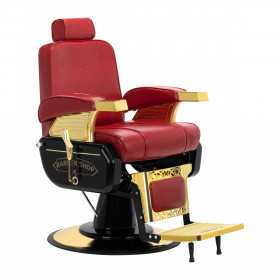 Fauteuil de Barbier Majestic Gold rouge vue de profil fauteuil de barbier luxe