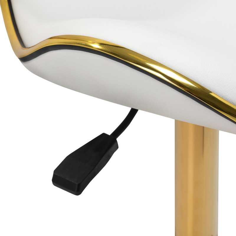 Tabouret Élégance Pro Lux blanc dorée vue zoom vérin