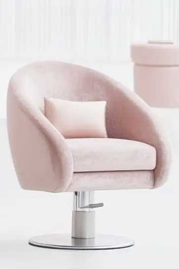 Mobilier coiffure design – fauteuils, postes et bacs à shampooing – Goldbeaute Fauteuil de coiffure rose avec assise rembourrée et vérin hydraulique sur base ronde